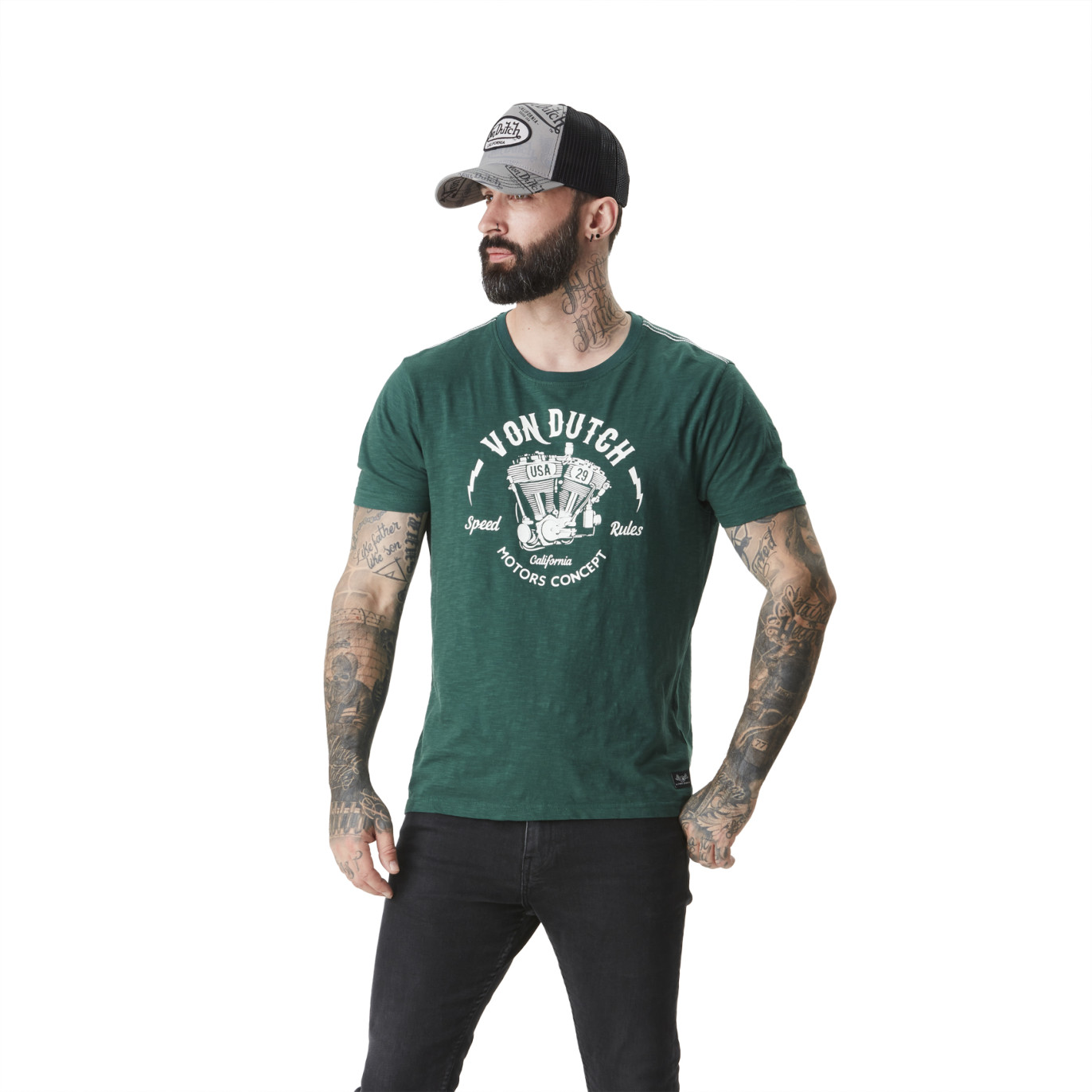 Tee Shirt Vert coupe Regular Col rond effet Flammé RULES | Homme - Vondutch