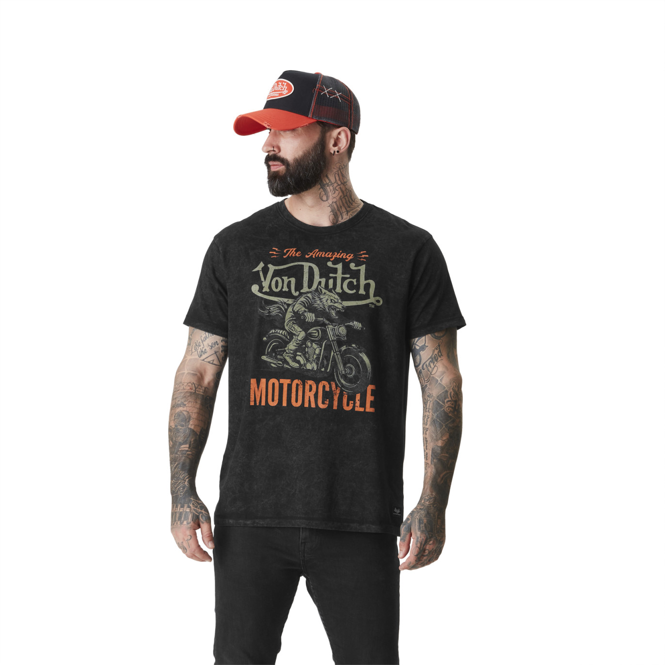 Tee Shirt Noir coupe Regular Col rond effet Flammé WOLFY | Homme - Vondutch