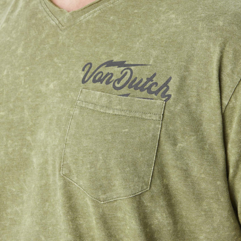 Tee Shirt Vert coupe Regular Col V effet Flammé MOTT | Homme - Vondutch