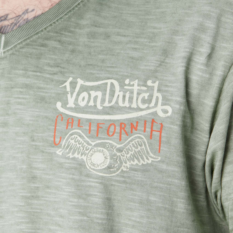Tee Shirt Kaki coupe Regular Col V effet Chiné, Flammé NAIVE | Homme - Vondutch