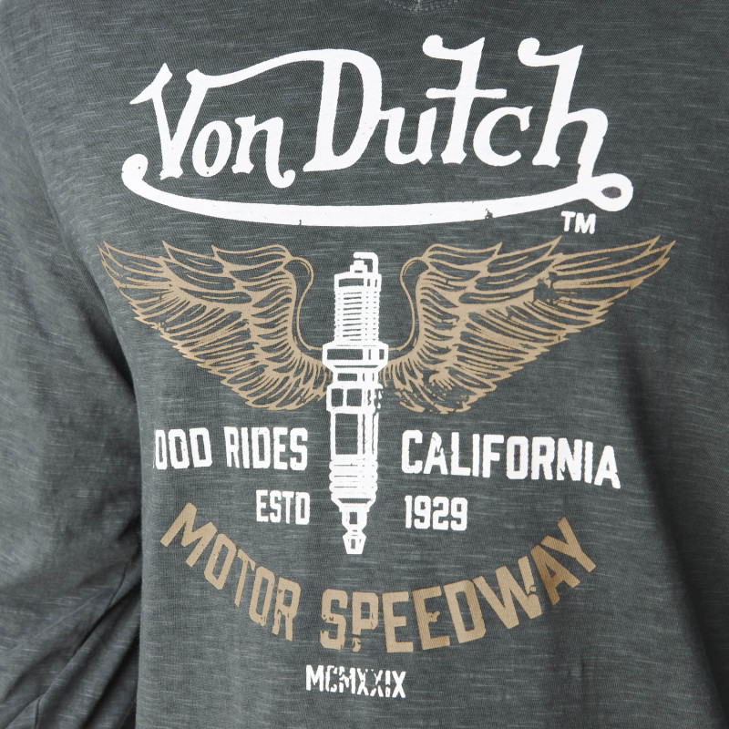 Tee Shirt Noir coupe Regular Col V effet Chiné, Flammé WAY | Homme - Vondutch
