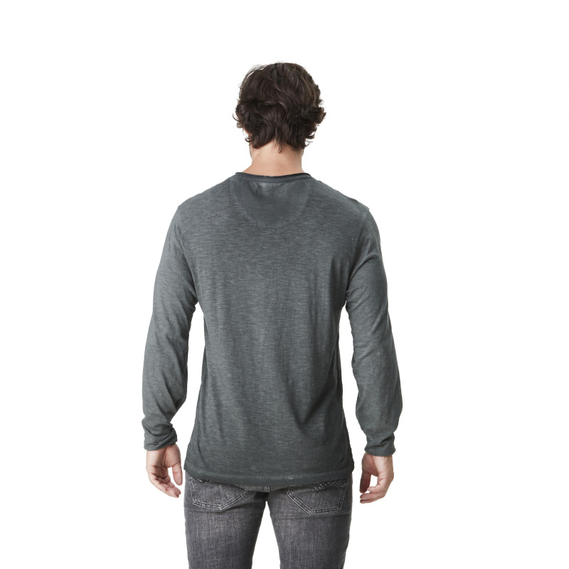 Tee Shirt Noir coupe Regular Col V effet Chiné, Flammé WAY | Homme - Vondutch