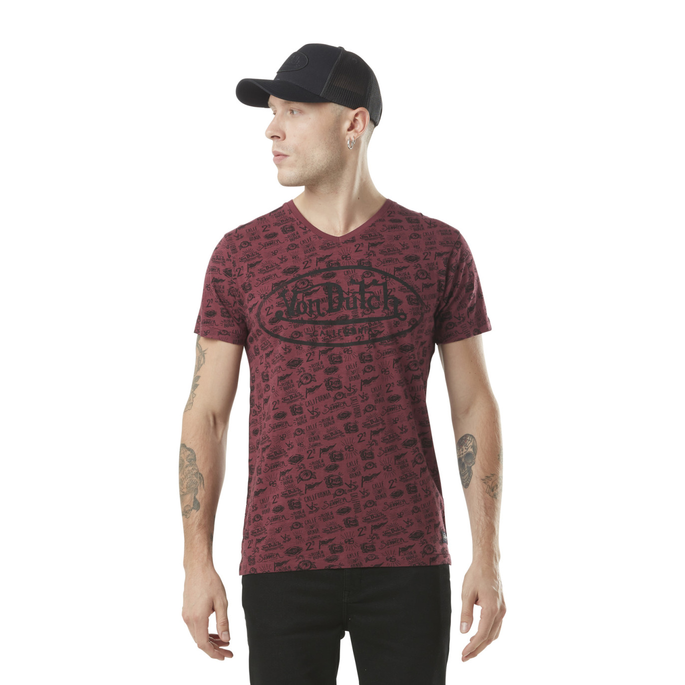 Tee Shirt Rouge coupe Regular Col V TYRON | Homme - Vondutch