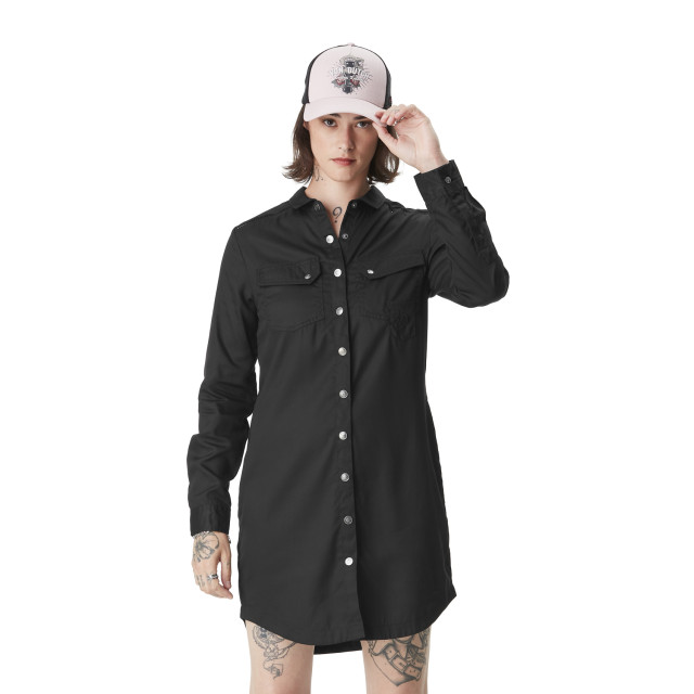 Robe Noire effet Denim coupe Droite Col boutonné BLACK | Femme - Vondutch