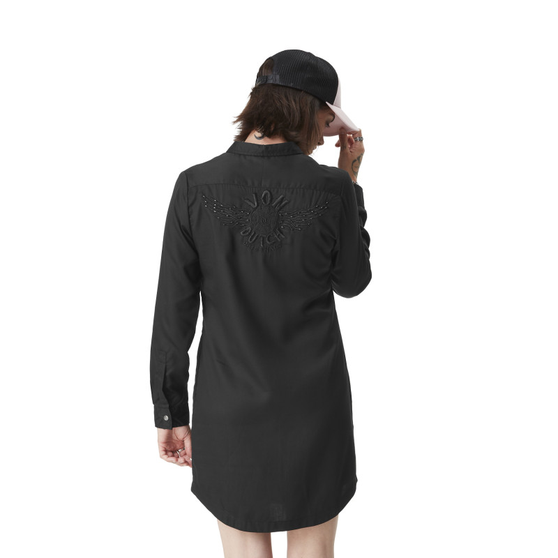 Robe Noire effet Denim coupe Droite Col boutonné BLACK | Femme - Vondutch