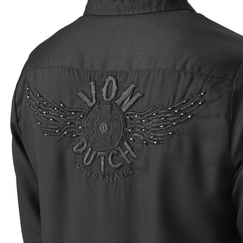 Robe Noire effet Denim coupe Droite Col boutonné BLACK | Femme - Vondutch