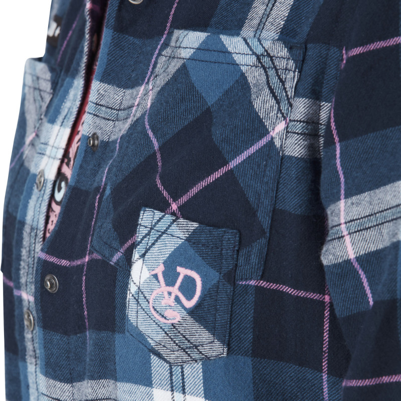 Chemise femme à carreaux tissés avec patch et logo bouclettes au dos