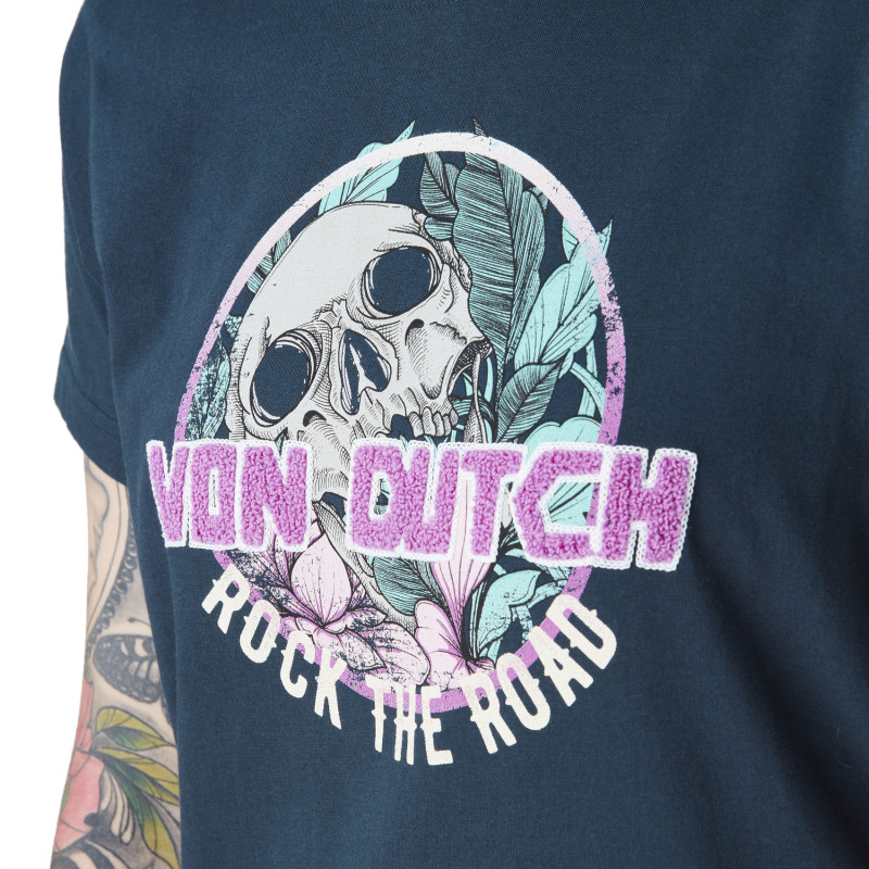 Tee Shirt Bleu coupe Regular Col rond FLEURS | Femme - Vondutch