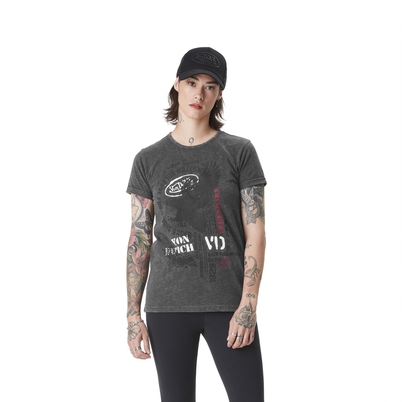 Tee Shirt Gris coupe Regular Col rond effet Flammé Stencil | Femme - Vondutch