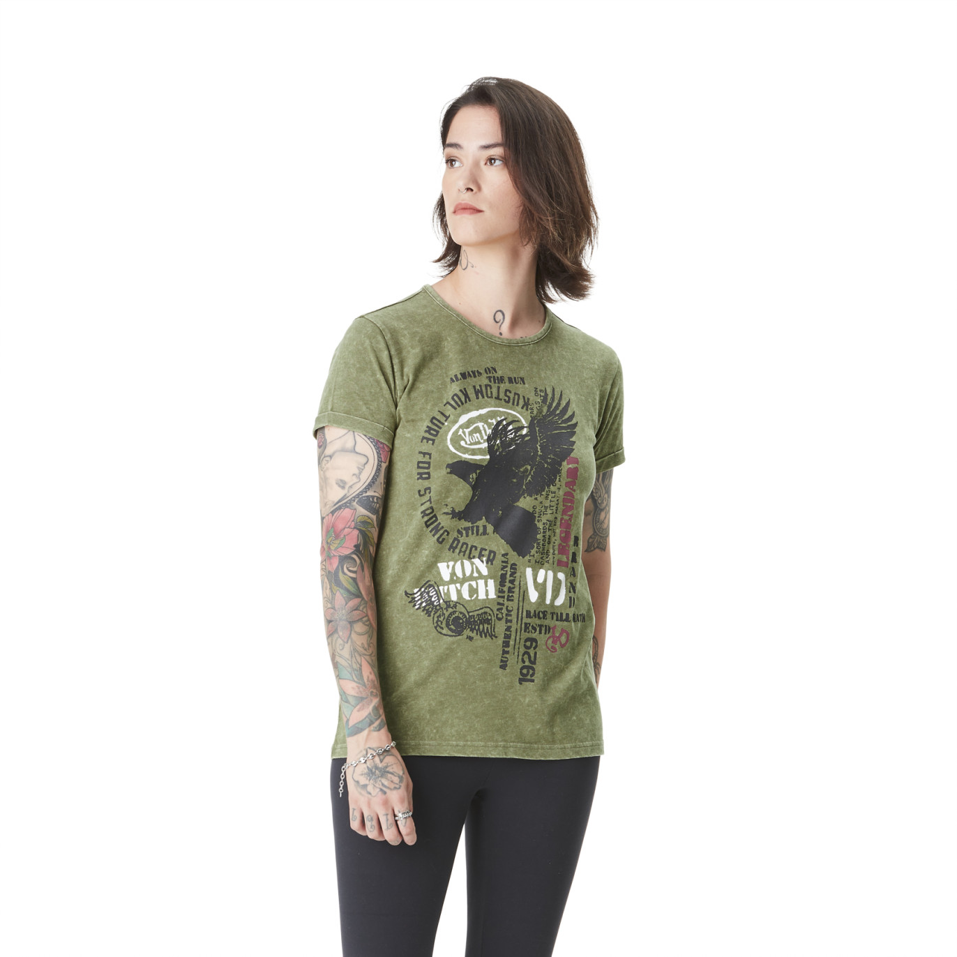 Tee Shirt Vert coupe Regular Col rond effet Flammé Stencil | Femme - Vondutch