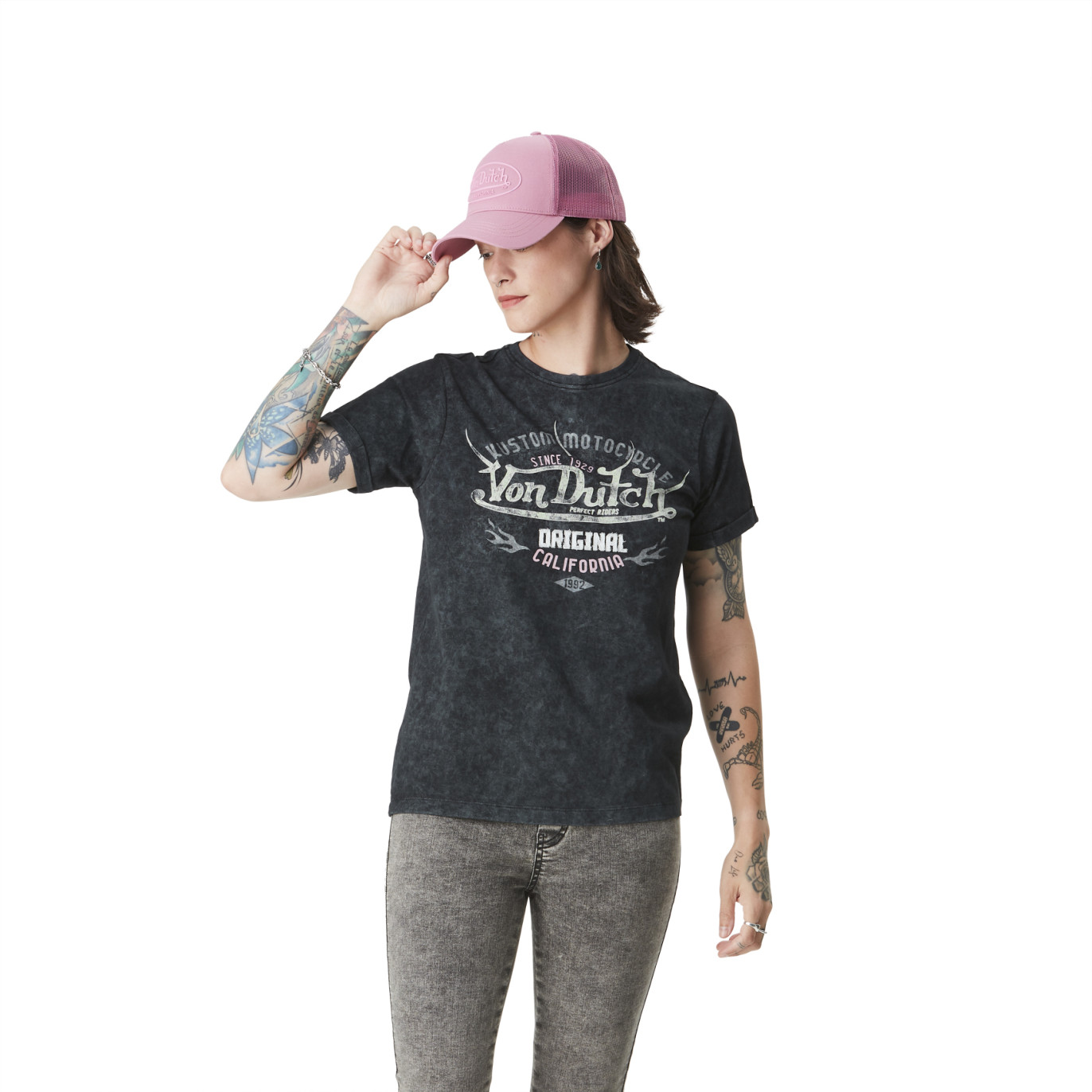 Tee Shirt Gris coupe Regular Col rond effet Délavé, Tie and Dye COMP | Femme - Vondutch