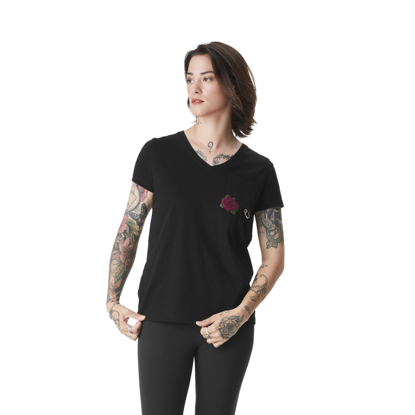 Tee Shirt Noir coupe Regular Col V ROCK | Femme - Vondutch