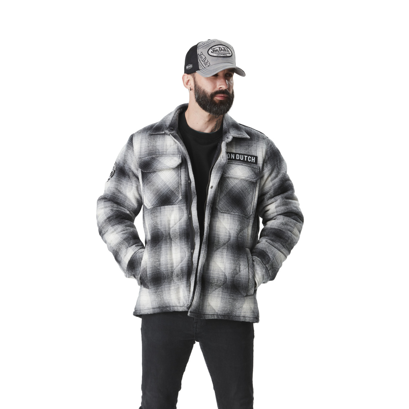 Veste à capuche à carreaux, Matelassé, Molletoné Hiver Noire BASTOS | Homme - Vondutch