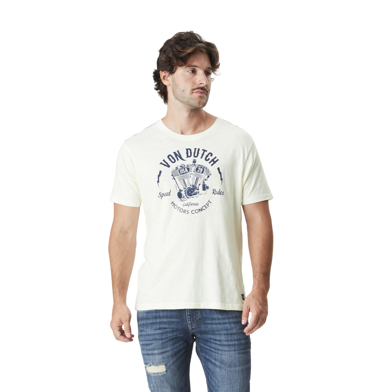 Tee Shirt Blanc coupe Regular Col rond effet Flammé RULES | Homme - Vondutch