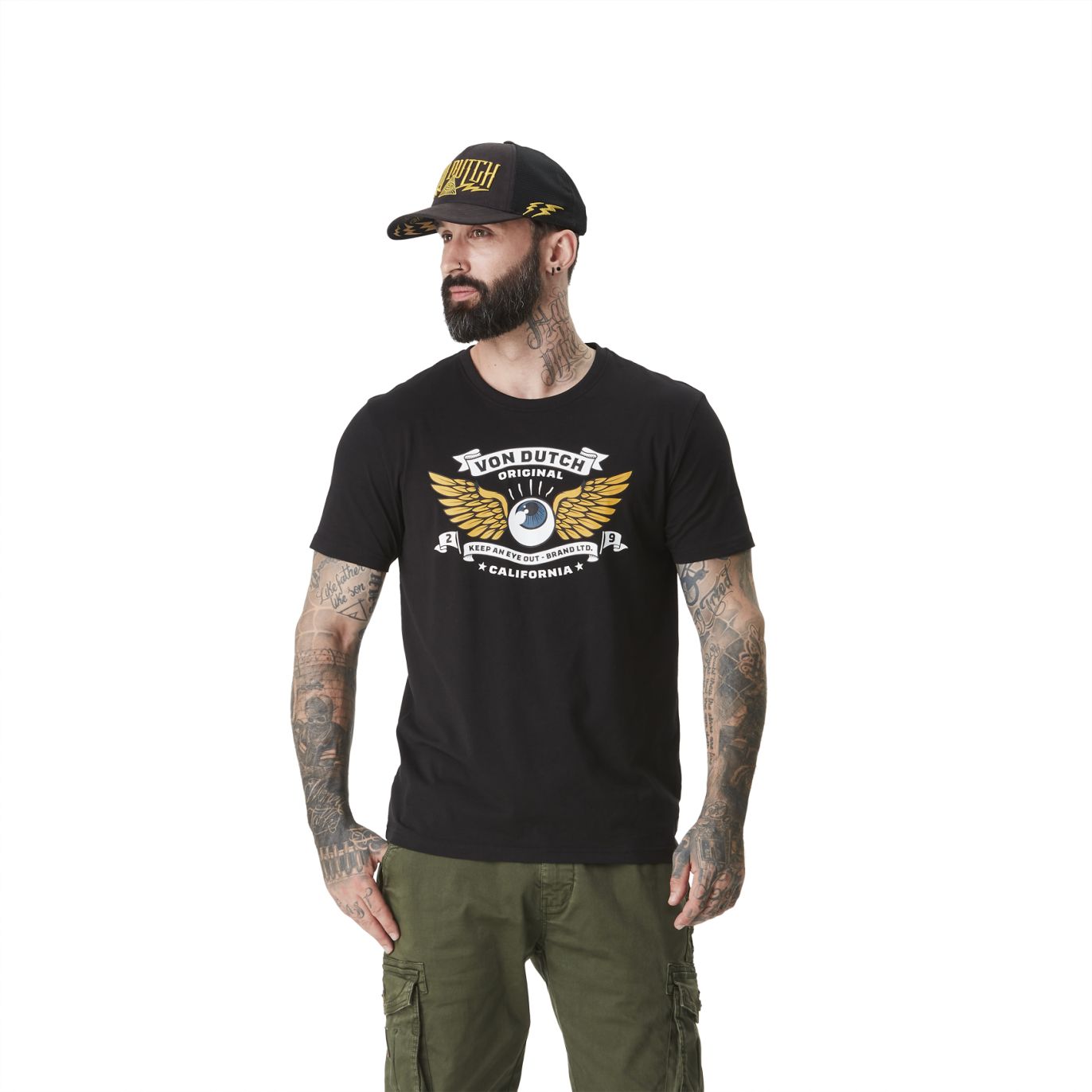 Tee Shirt Noir coupe Regular Col rond WINGS | Homme - Vondutch