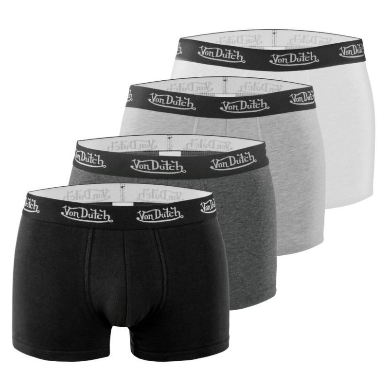 Lot de 4 Boxers homme Coton Noir, Gris, Collection Basic | Vondutch