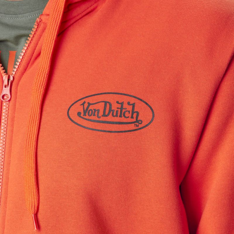 Sweat à Capuche Zippé Orange Molletoné SLIMAN | Homme - Vondutch