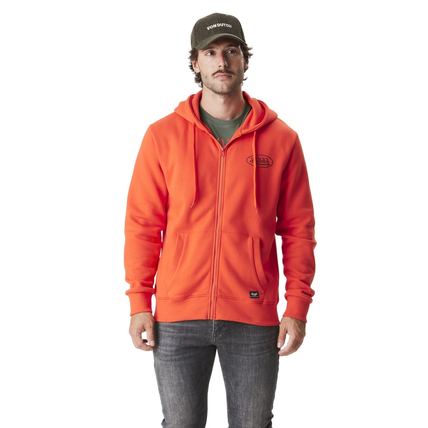 Sweat à Capuche Zippé Orange Molletoné SLIMAN | Homme - Vondutch