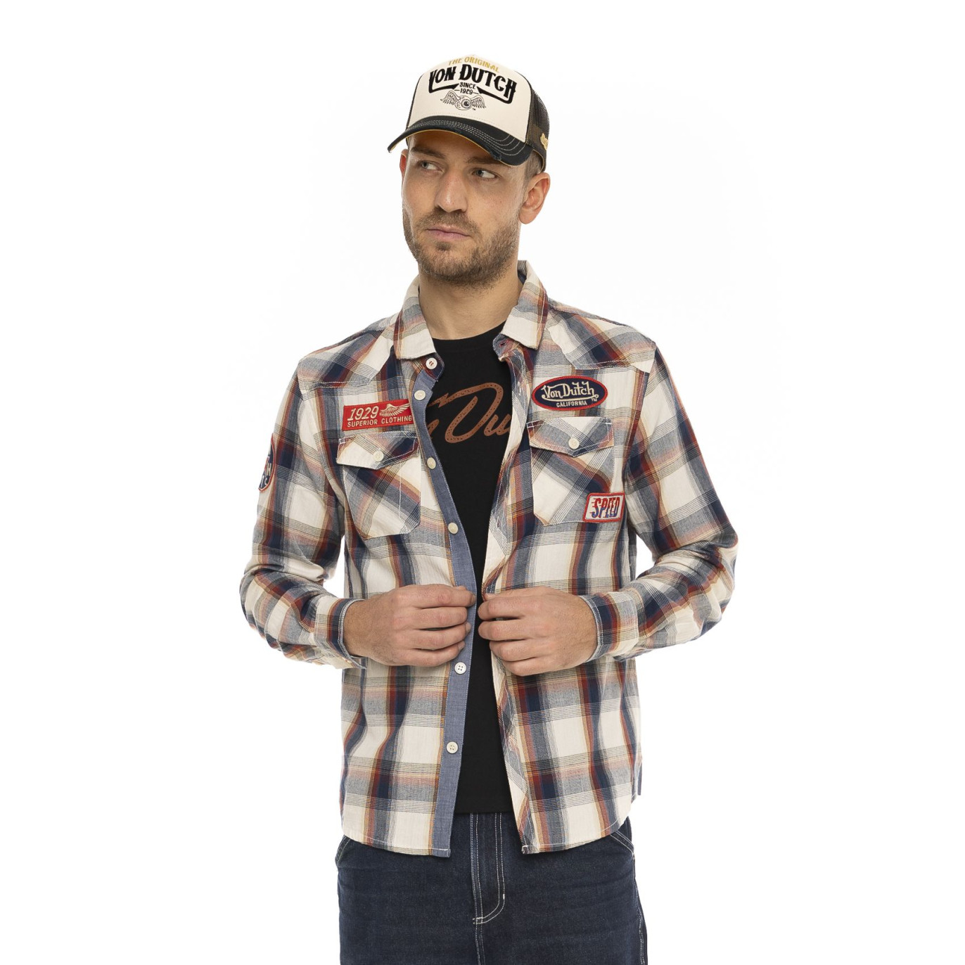 Chemise en Coton à carreaux coupe Regular Manches longues Beige, Bleu, Rouge POWER | Homme - Vondutch