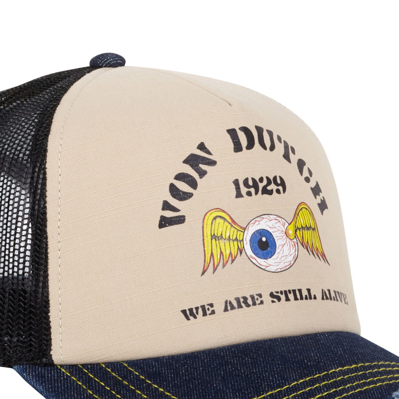 Casquette Vondutch Beige Trucker Snapback Visière en Denim Usé, effet Bambou CREW | Von Dutch
