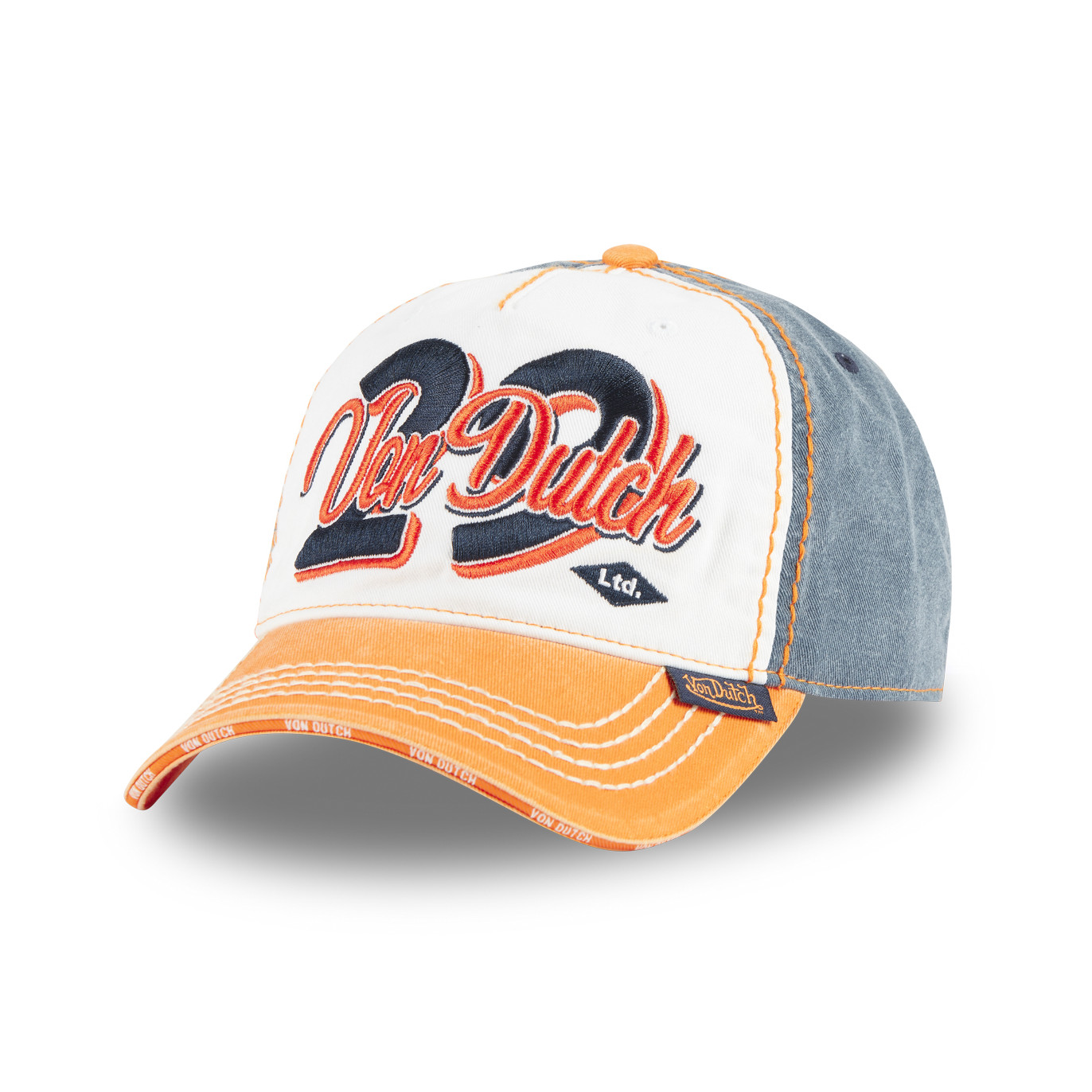 Casquette Vondutch Orange Baseball Denim effet Délavé Strapback / Boucle RETRO