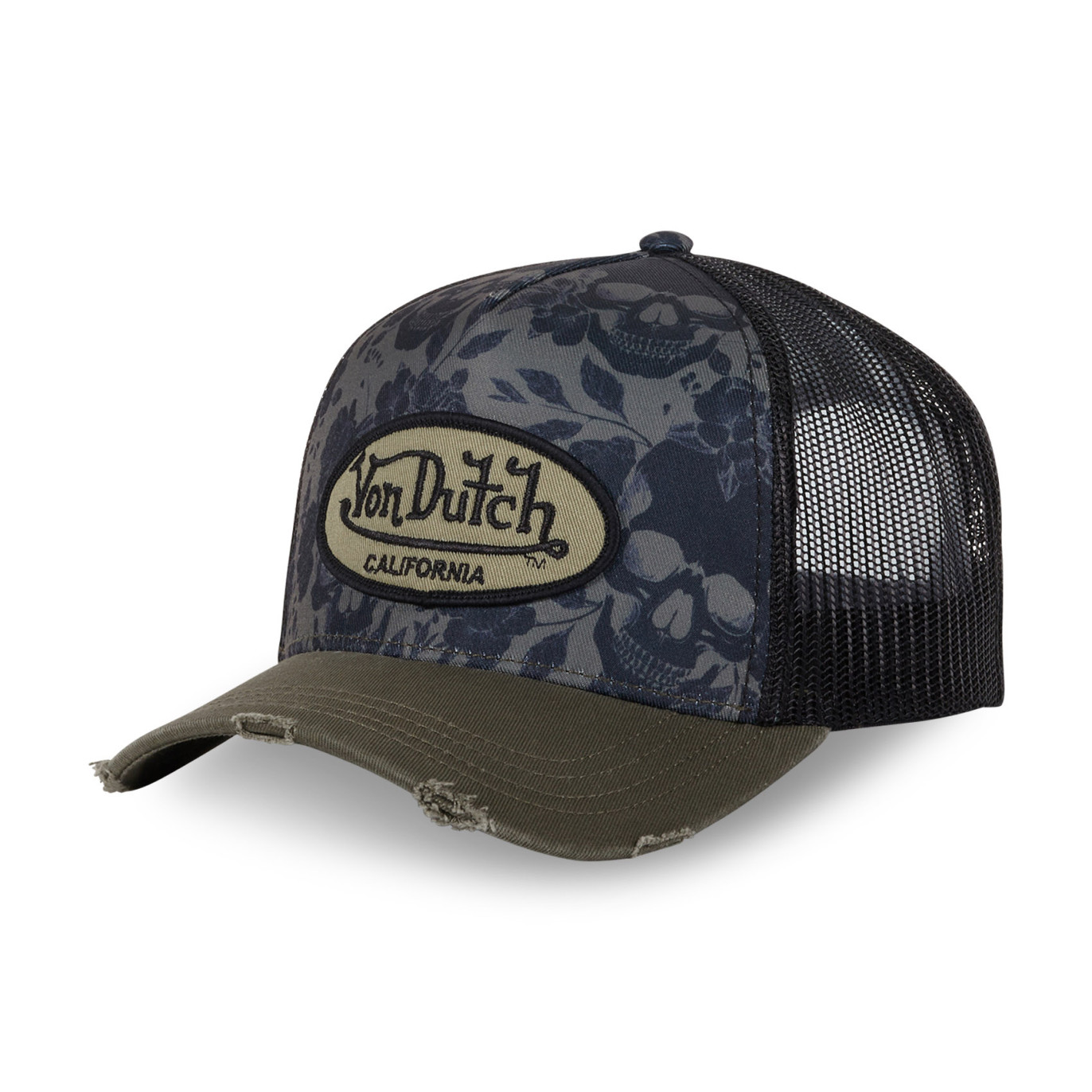 Casquette Vondutch Bleu, Kaki, Trucker Snapback Visière effet Usé PRINT | Von Dutch