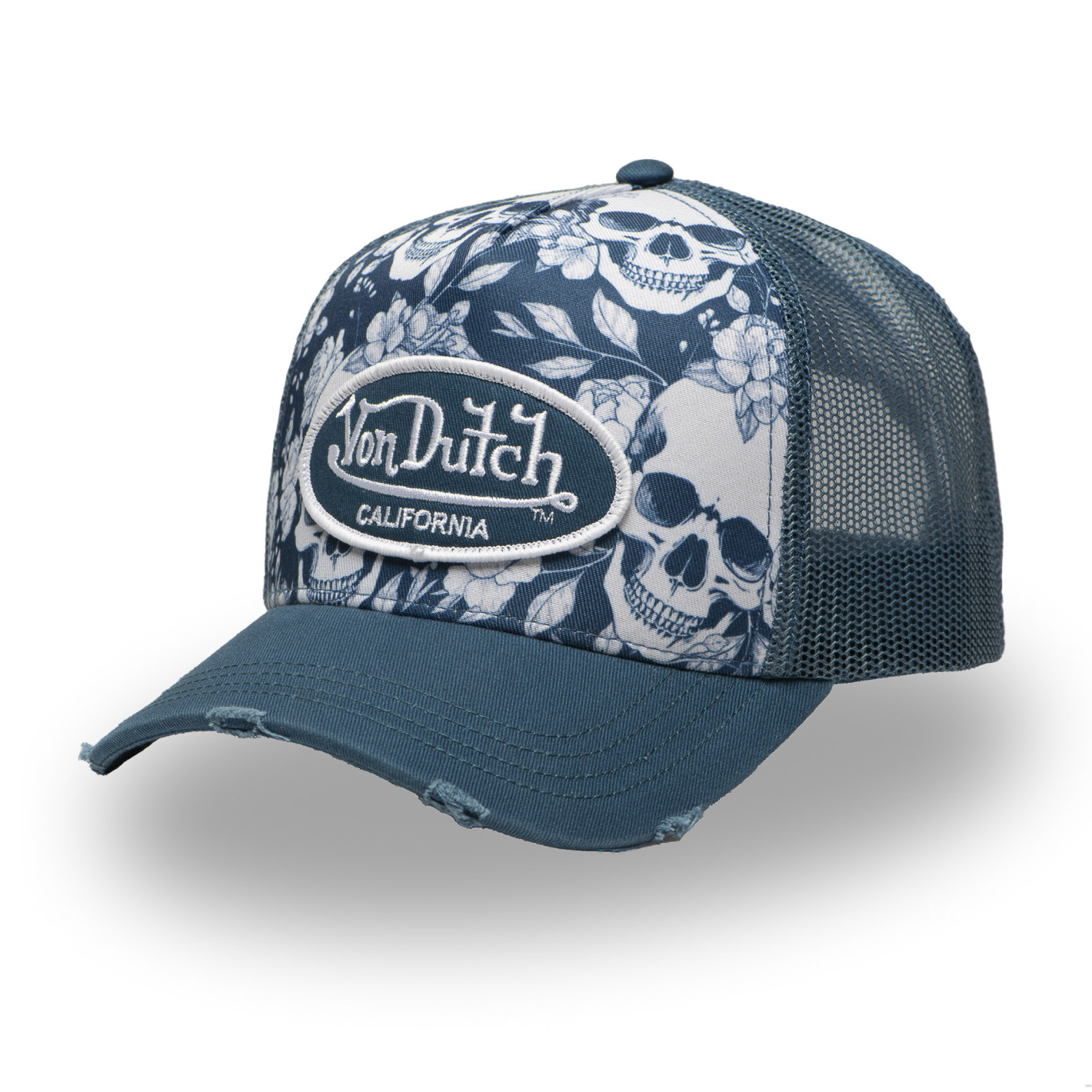 Casquette Vondutch Bleu, Blanc, Trucker Snapback Visière effet Usé PRINT | Von Dutch