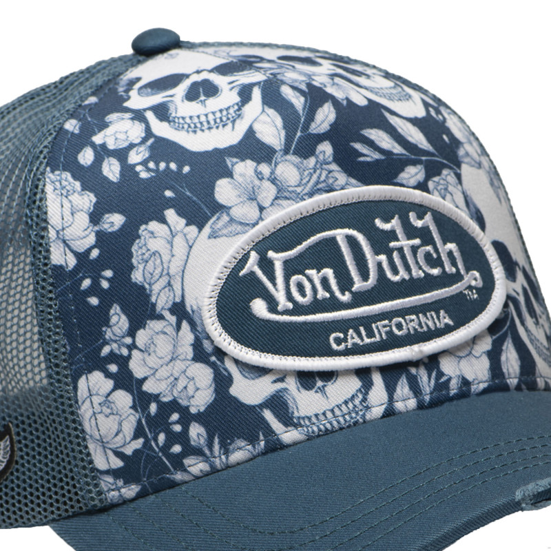Casquette Vondutch Bleu, Blanc, Trucker Snapback Visière effet Usé PRINT | Von Dutch