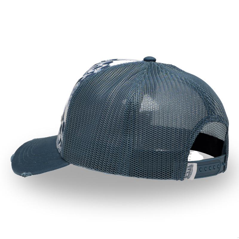 Casquette Vondutch Bleu, Blanc, Trucker Snapback Visière effet Usé PRINT | Von Dutch