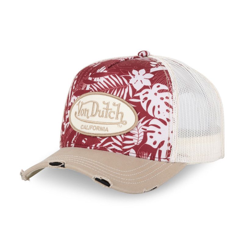 Casquette Vondutch Rouge, Beige, Trucker Snapback Visière effet Usé PRINT | Von Dutch