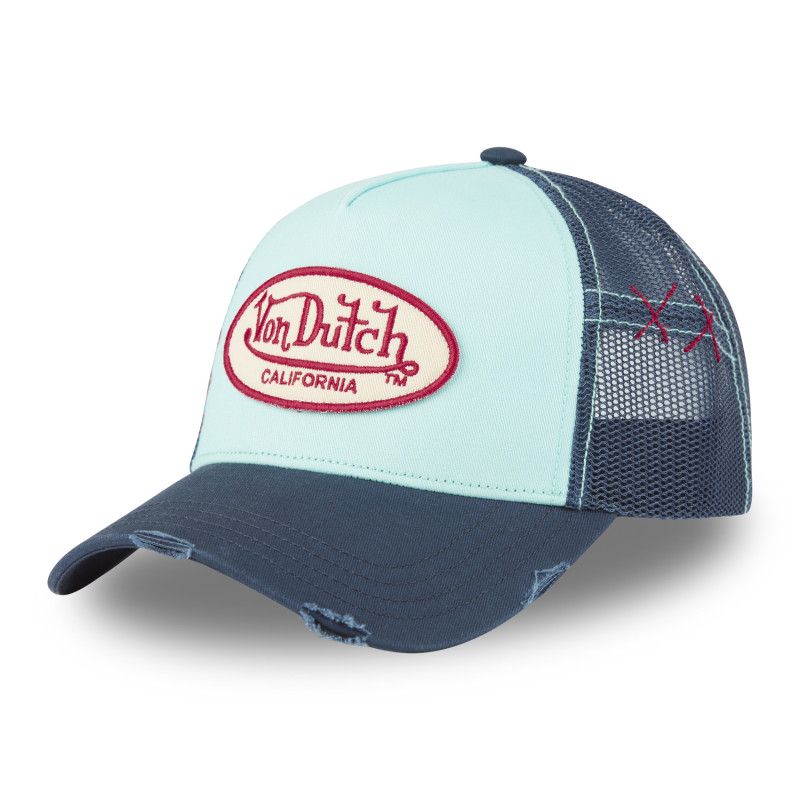 Casquette Vondutch Bleue Trucker Snapback effet Usé, Patch Brodé USED | Von Dutch