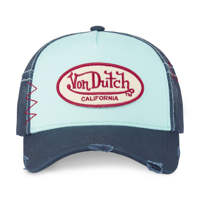 Casquette Vondutch Bleue Trucker Snapback effet Usé, Patch Brodé USED