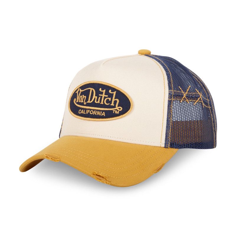 Casquette Vondutch Jaune Trucker Snapback effet Usé, Patch Brodé USED | Von Dutch