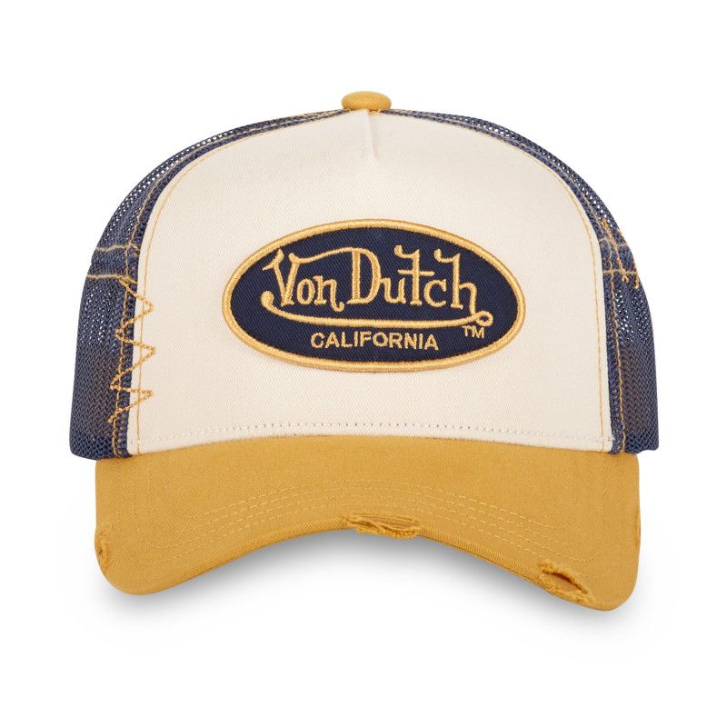 Casquette Vondutch Jaune Trucker Snapback effet Usé, Patch Brodé USED