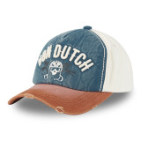 Casquette Vondutch Bleue Baseball Snapback effet Délavé, Usé, Broderie XAVIER