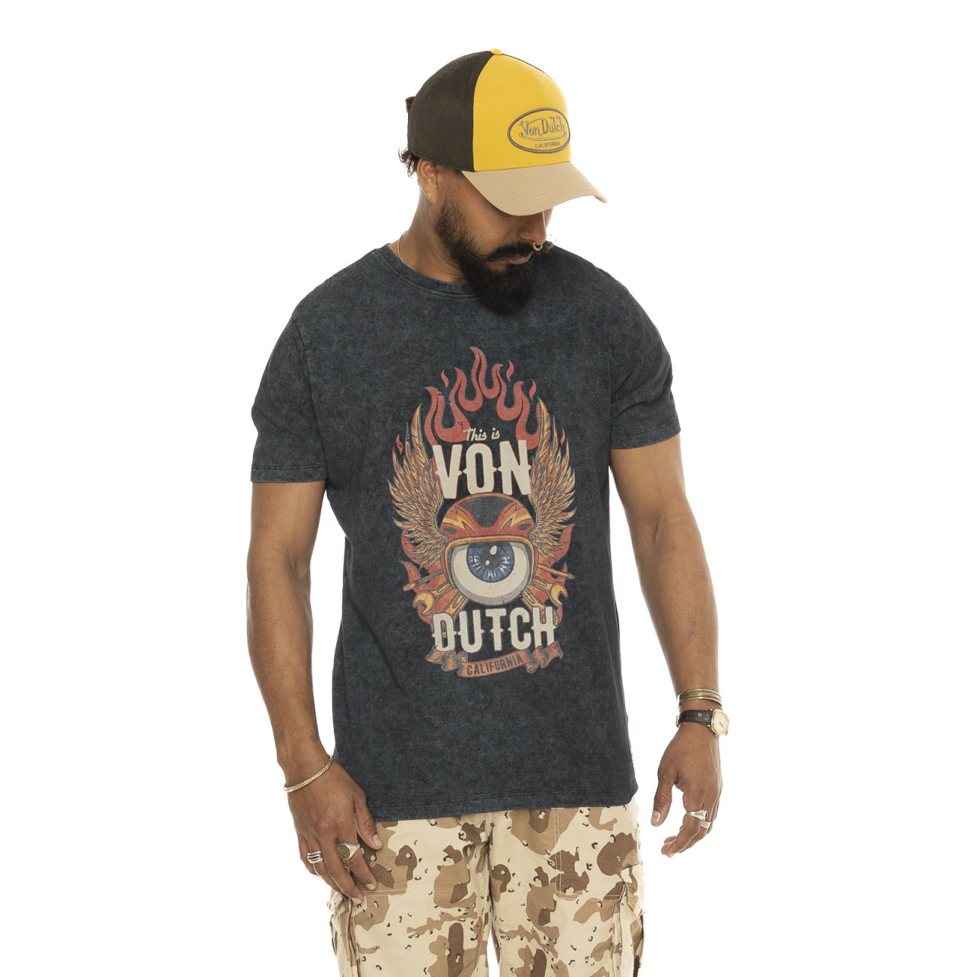 Tee Shirt Gris coupe Regular Col rond effet Flammé FLY | Homme - Vondutch | Von Dutch