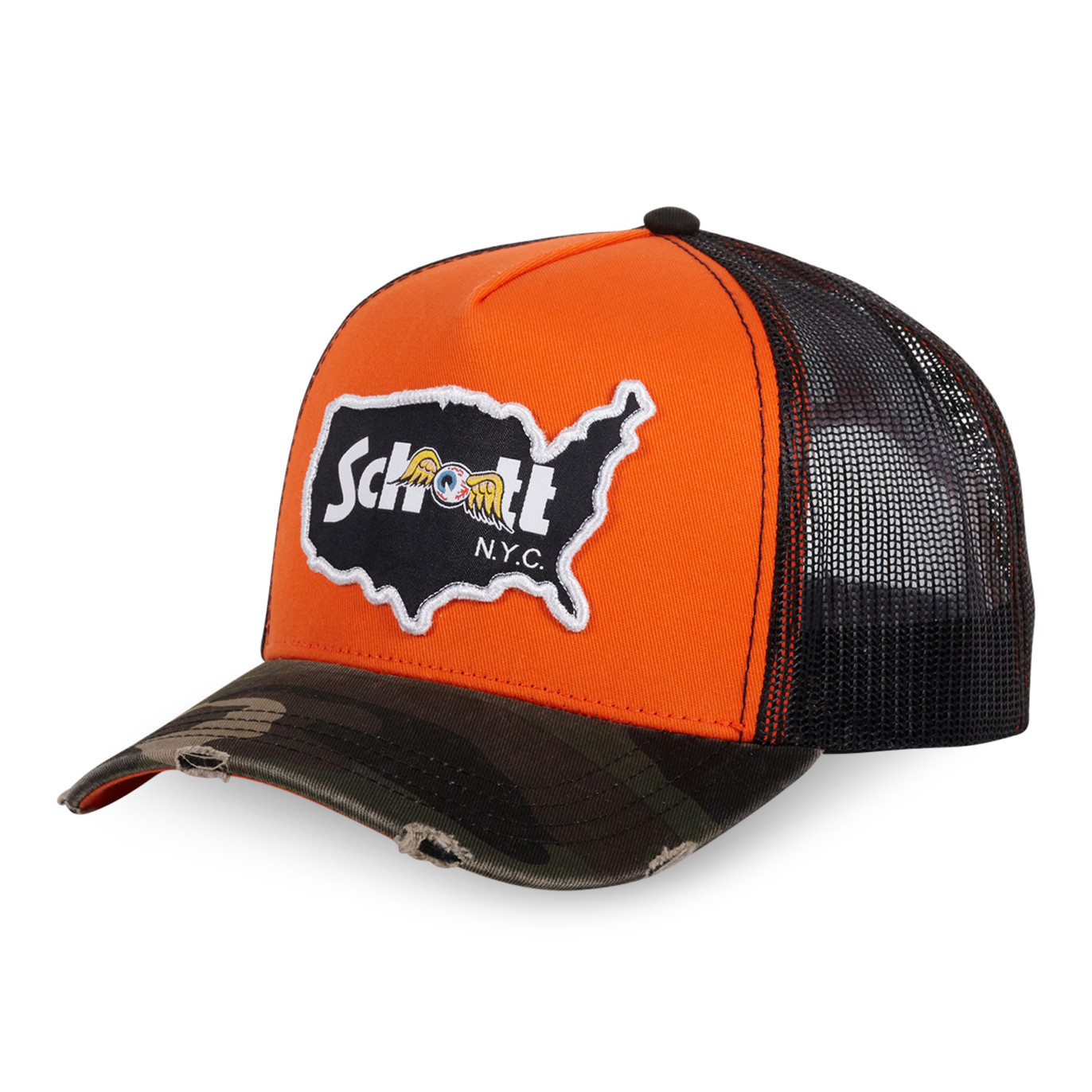 Casquette baseball avec filet avec badge camouflage Schott Army