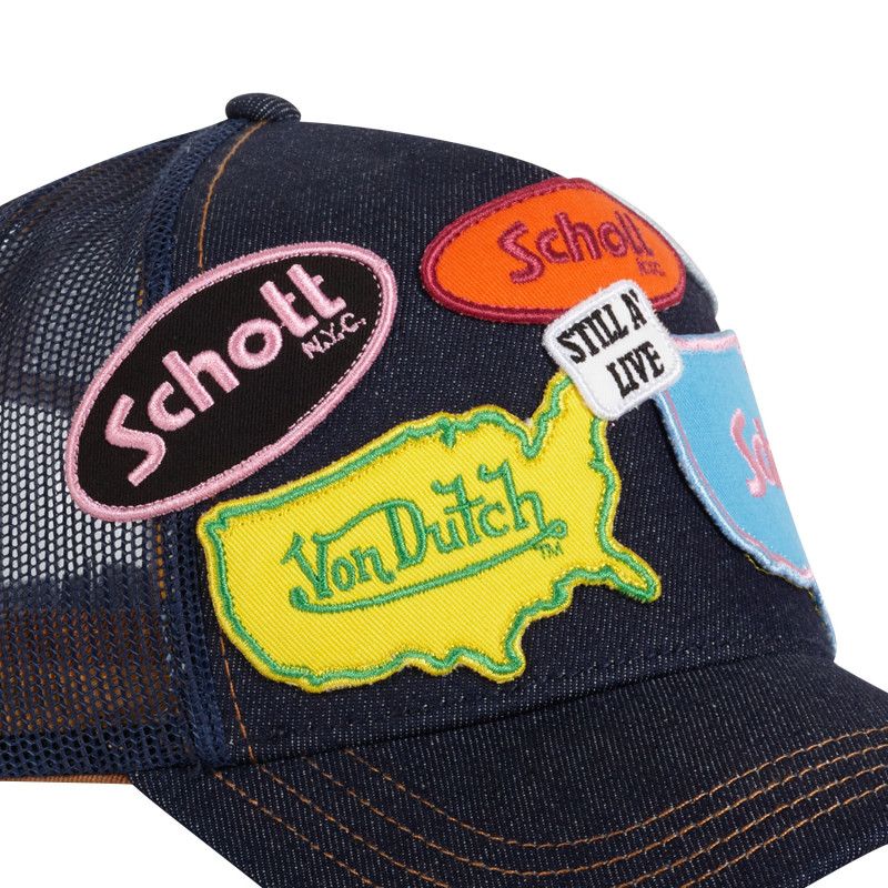 Casquette Vondutch x Schott Bleue Trucker Denim Snapback | Von Dutch