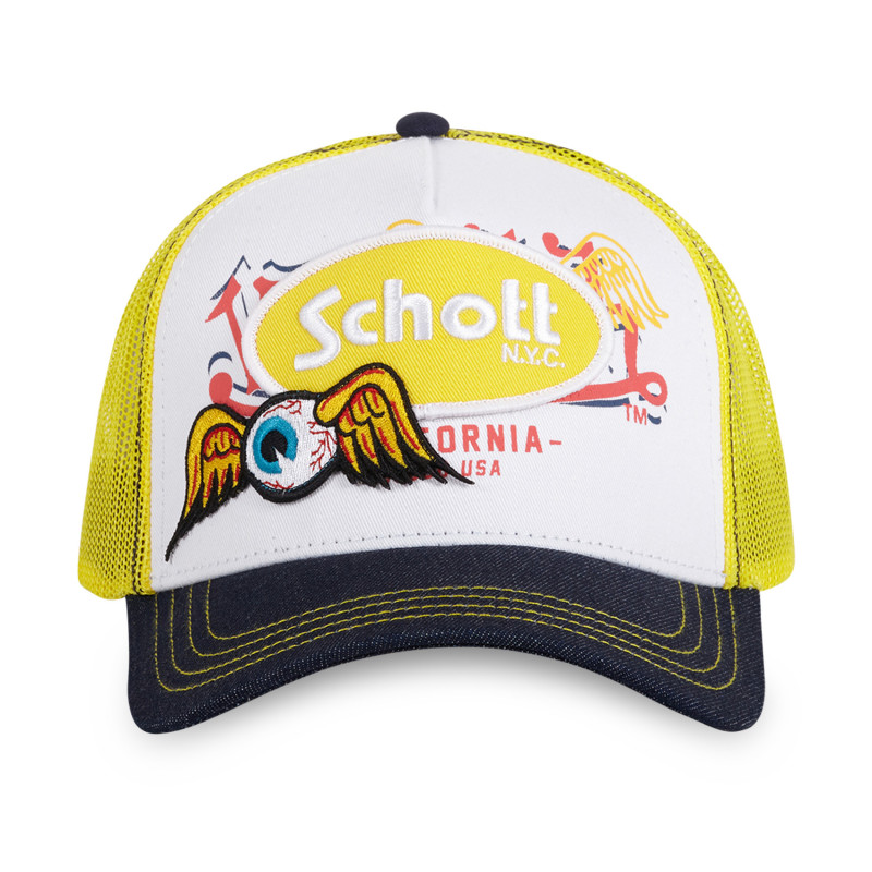 Casquette trucker avec filet en twill et denim Schott Patches