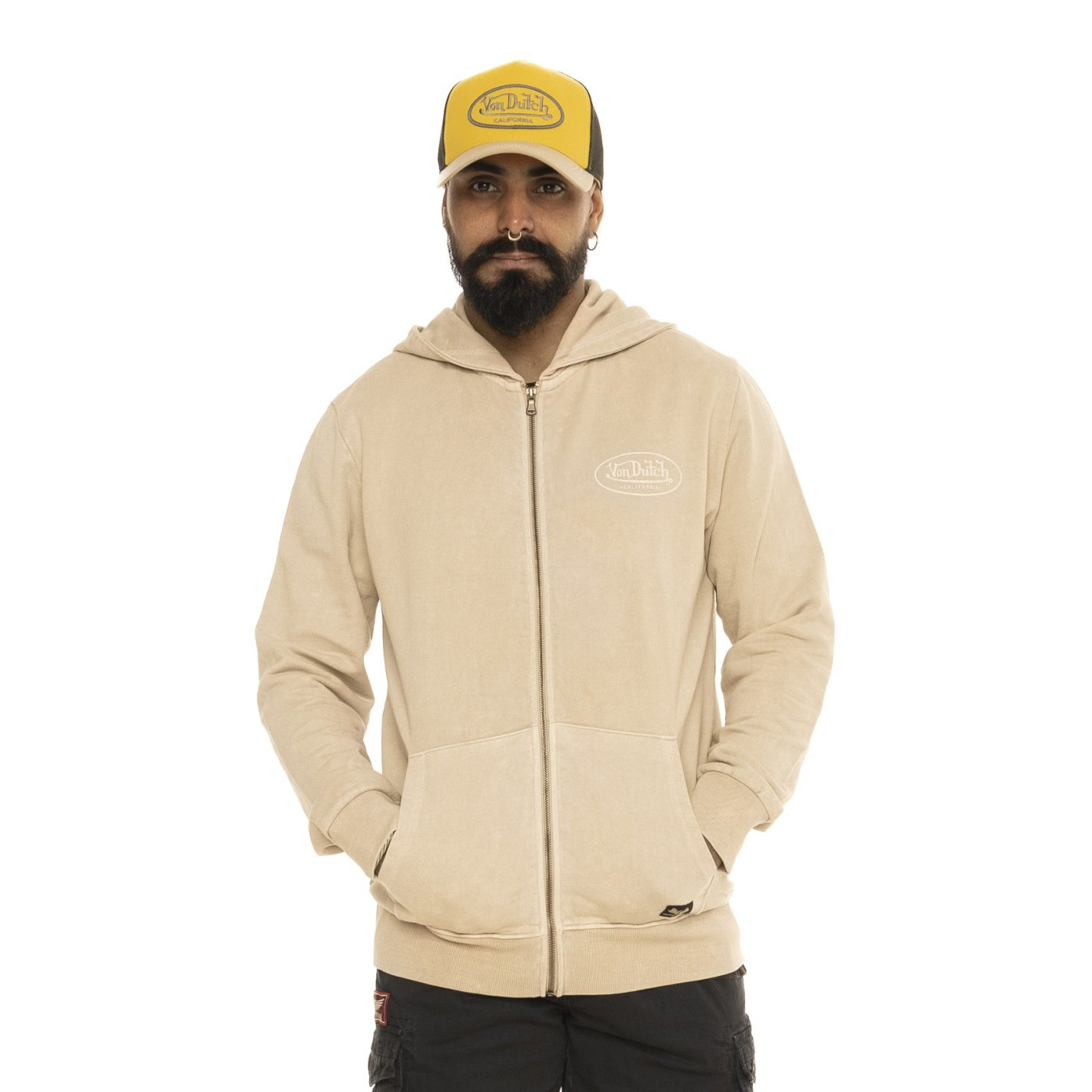 Sweat zippé à capuche homme terry en acid wash Cruz