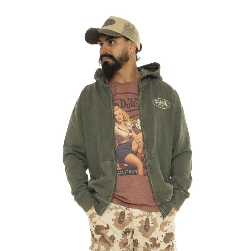 Sweat à capuche Zippé Kaki CRUZ | Homme - Vondutch | Von Dutch