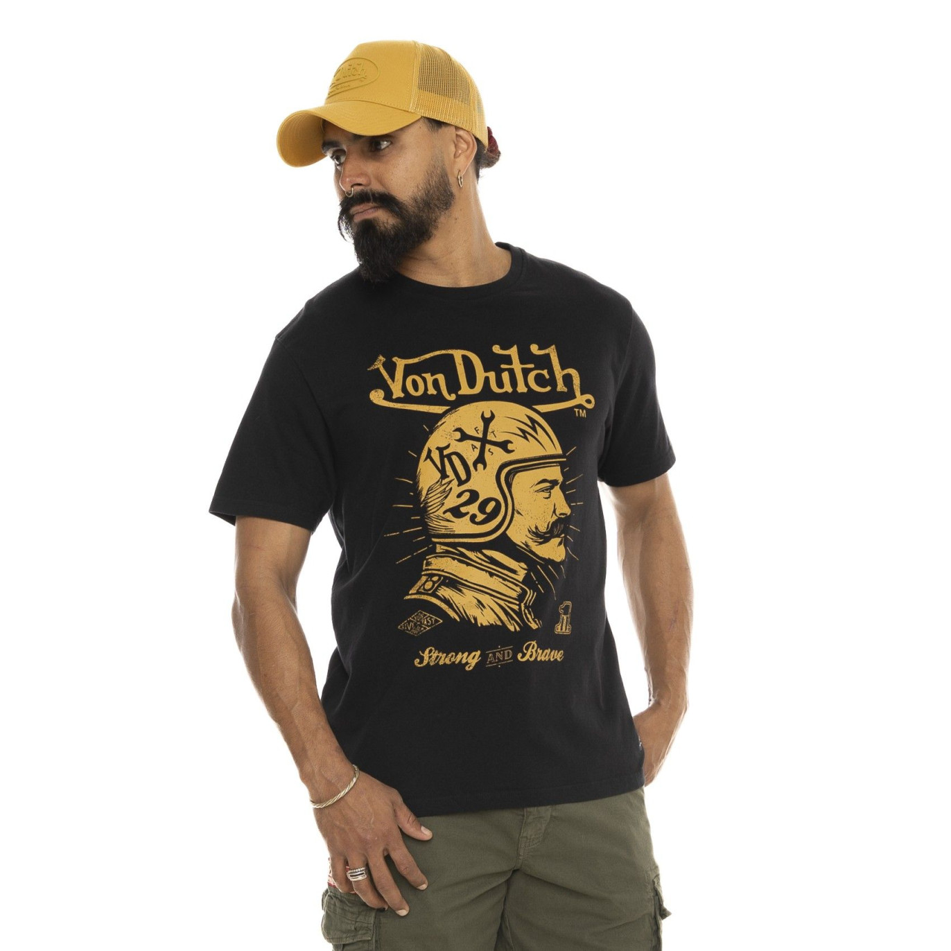 Tee Shirt Noir coupe Regular Col rond MUSTACHE | Homme - Vondutch | Von Dutch