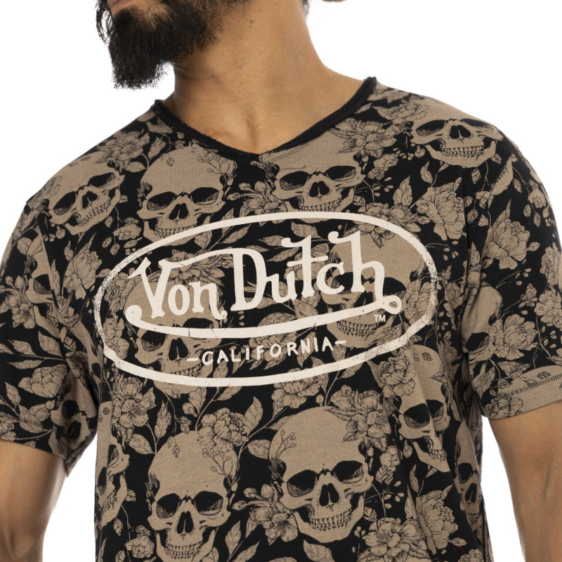 Tee Shirt Beige coupe Regular Col V Imprimé Skull RON | Homme - Vondutch | Von Dutch