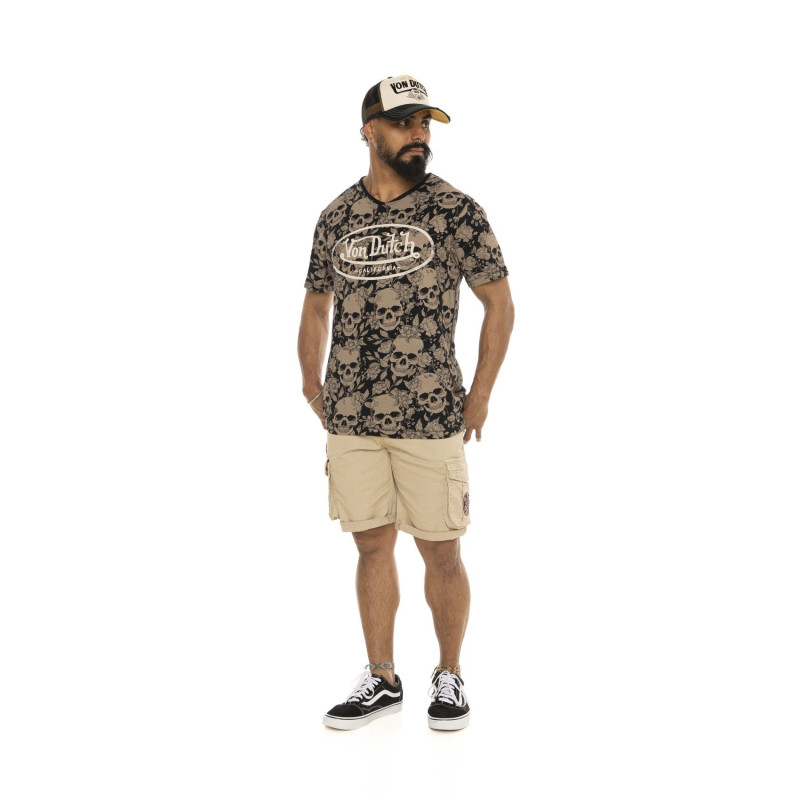 Tee Shirt Beige coupe Regular Col V Imprimé Skull RON | Homme - Vondutch | Von Dutch