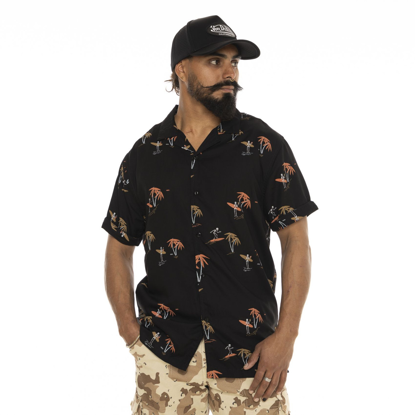 Chemise Viscose coupe Regular Manches courtes Noire WAVES | Homme - Vondutch | Von Dutch
