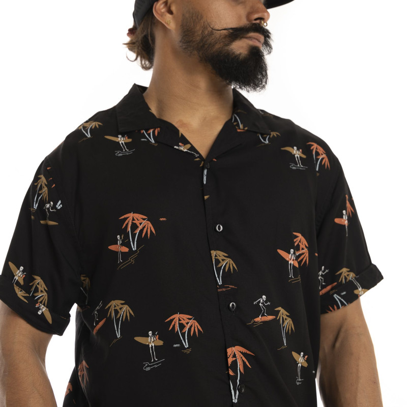 Chemise Viscose coupe Regular Manches courtes Noire WAVES | Homme - Vondutch | Von Dutch