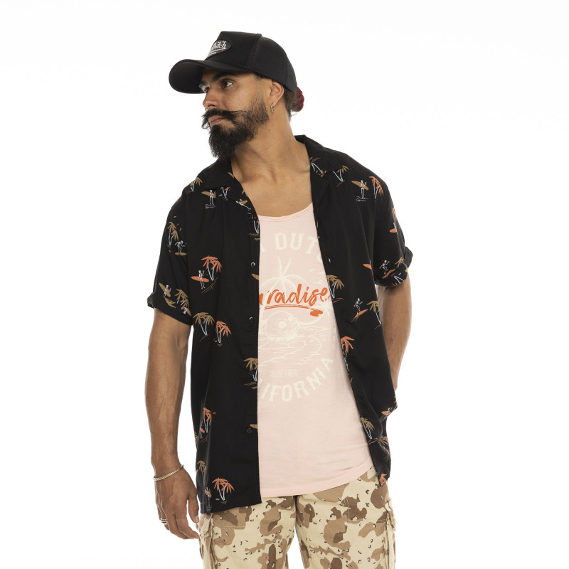 Chemise Viscose coupe Regular Manches courtes Noire WAVES | Homme - Vondutch | Von Dutch