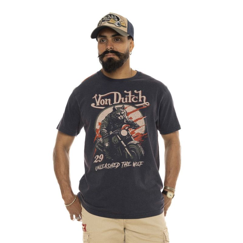 Tee Shirt Bleu coupe Regular Col rond effet Usé WOLF | Homme - Vondutch | Von Dutch