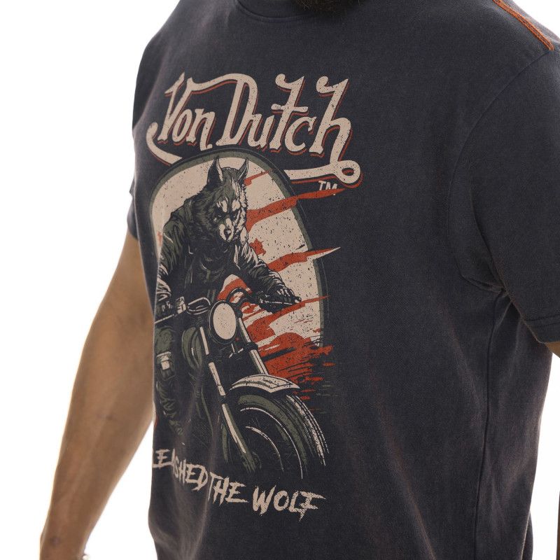 Tee Shirt Bleu coupe Regular Col rond effet Usé WOLF | Homme - Vondutch