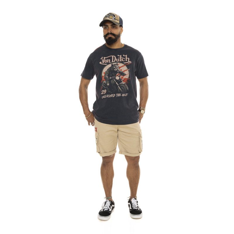 Tee Shirt Bleu coupe Regular Col rond effet Usé WOLF | Homme - Vondutch | Von Dutch